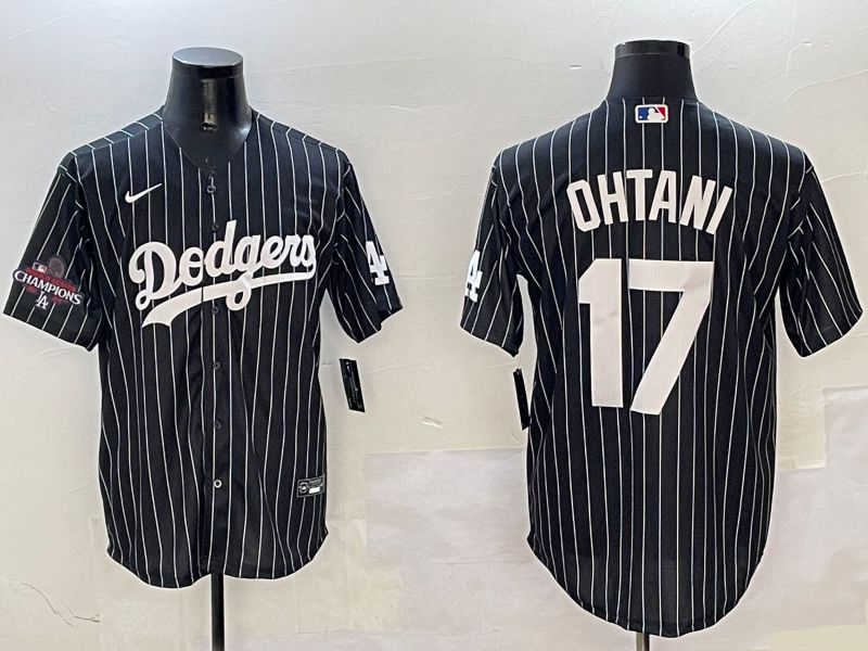 Men Los Angeles Dodgers #17 Ohtani Black Stripe Jointly Name 2025 Nike MLB Jersey style 3